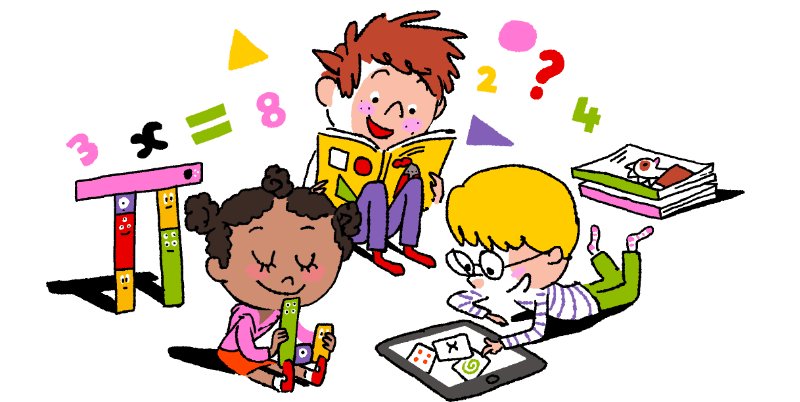 Students learning with books and tablets